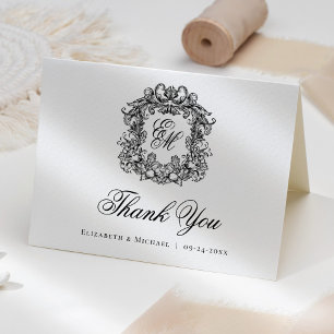 Cartão De Agradecimento Elegante Vintage Monograma Casamento