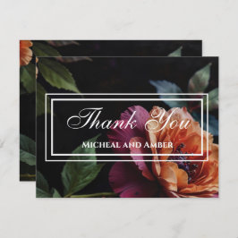 Cartão De Agradecimento Elegante vintage peachy red floral boho