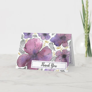 Cartão De Agradecimento Elegante Violet Glitter Floral Aniversário Obrigad
