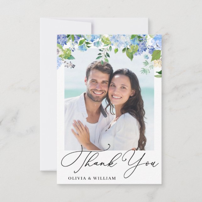 Cartão De Agradecimento Elegante Watercolor Blue Hydrangea Foto (Frente)