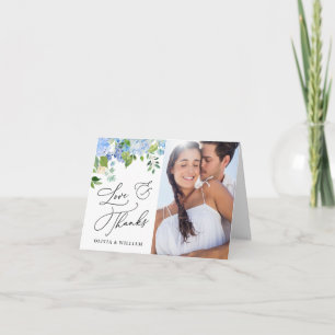 Cartão De Agradecimento Elegante Watercolor Blue Hydrangea Foto Floral