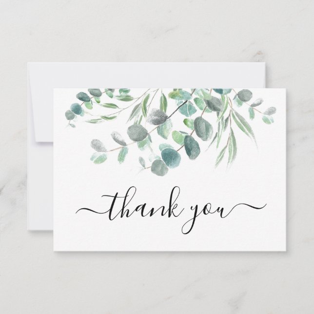 Cartão De Agradecimento Elegante Watercolor Eucalyptus Greenery Script (Frente)
