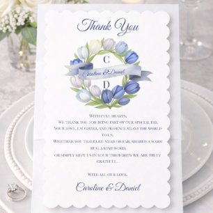 Cartão De Agradecimento Elegante Watercolor Tulip Wreath Casamento Blue Iv