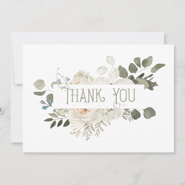 Cartão De Agradecimento Elegante White Floral Obrigado (Frente)