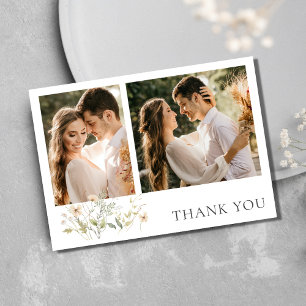 Cartão De Agradecimento Elegante Wildflower Dois Fotos Casamento Obrigado 
