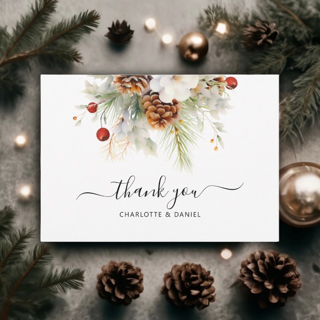 Cartão De Agradecimento Elegante Winter Evergreen & Rowan Wedding (Winter Evergreen & Rowan Wedding Thank You)