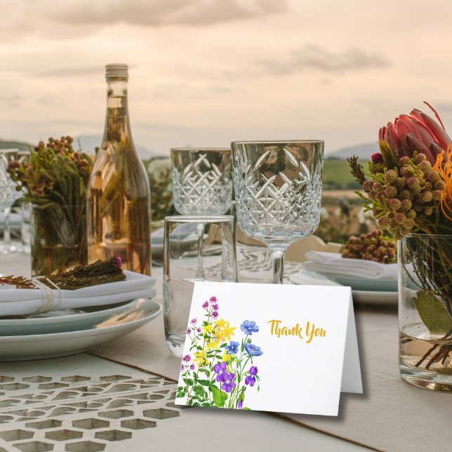 Cartão De Agradecimento Elegantes Flores Silvestres Aquarela Obrigado  (Criador carregado)