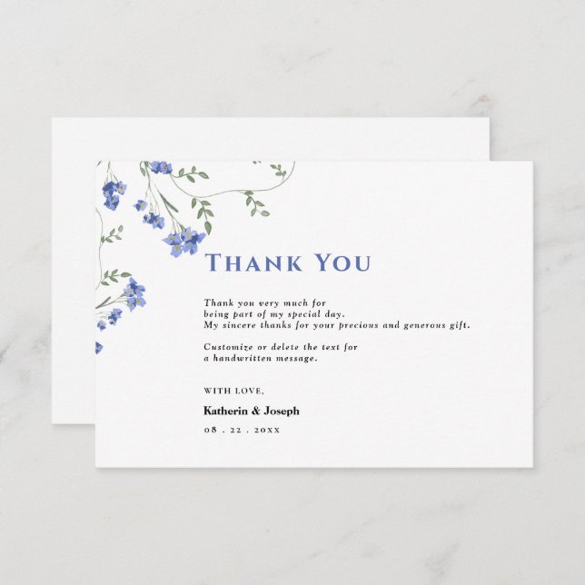 Cartão De Agradecimento Elegantes Flores silvestres aquarela prado Casamen (Frente/Verso)