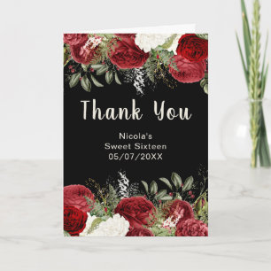 Cartão De Agradecimento Elegantes Flores Vermelhas de Natal Sweet Sixteen