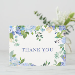 Cartão De Agradecimento Elegantes Hortênsias Azuis Vegetação Floral de Cas