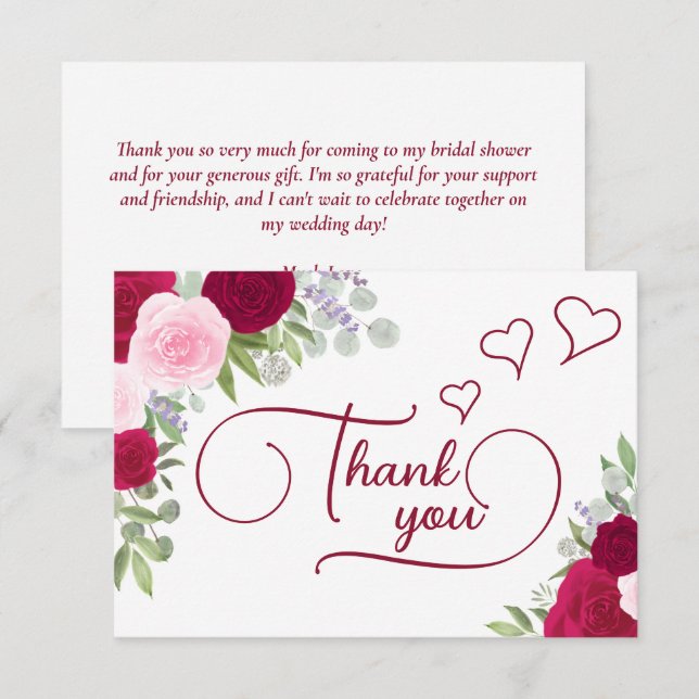 Cartão De Agradecimento Elegantes Rosas Boho Rosa e Magenta Chá de Noiva (Frente/Verso)