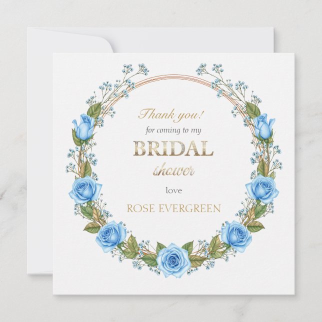 Cartão De Agradecimento Elegantes Rosas em Pó Azul e Respirar de Bebê (Frente)