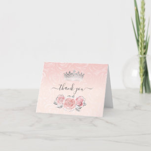 Cartão De Agradecimento Elegantes Rosas Prateadas e Rosadas em Aquarela Do