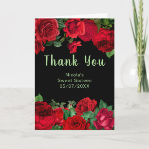 Cartão De Agradecimento Elegantes Rosas Vermelhas Flores Sweet Sixteen