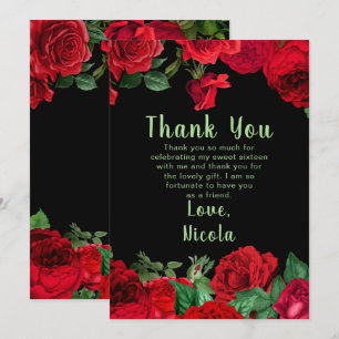 Cartão De Agradecimento Elegantes Rosas Vermelhas Flores Sweet Sixteen