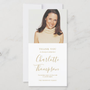 Cartão De Agradecimento Elegia Funeral Memorial Script Dourado Foto