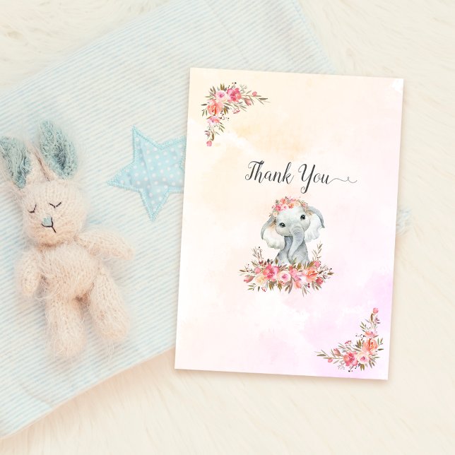 Cartão De Agradecimento Elephant Baby Shower Thank You (Criador carregado)