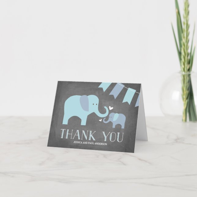 Cartão De Agradecimento Elephant Baby | Thank You Card | Blue (Frente)
