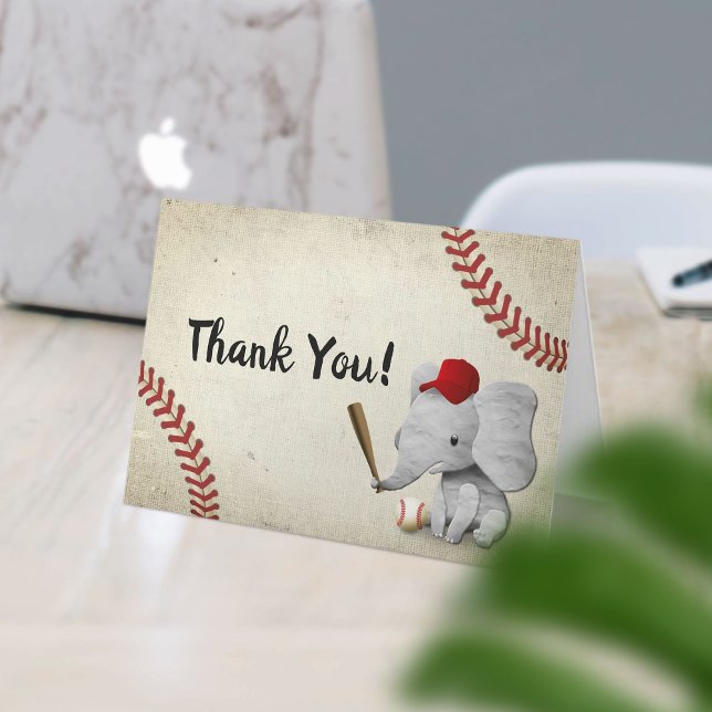 Cartão De Agradecimento Elephant Baseball Boy Baby Shower Thank You (Criador carregado)