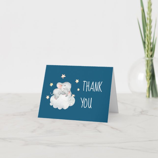 Cartão De Agradecimento Elephant Girl | Navy Baby Shower Thank You Card (Frente)