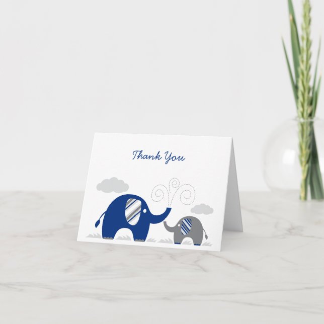 Cartão De Agradecimento Elephant Navy Blue Gray Baby Shower Thank You (Frente)