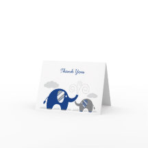 Elephant Navy Blue Gray Baby Shower Thank You