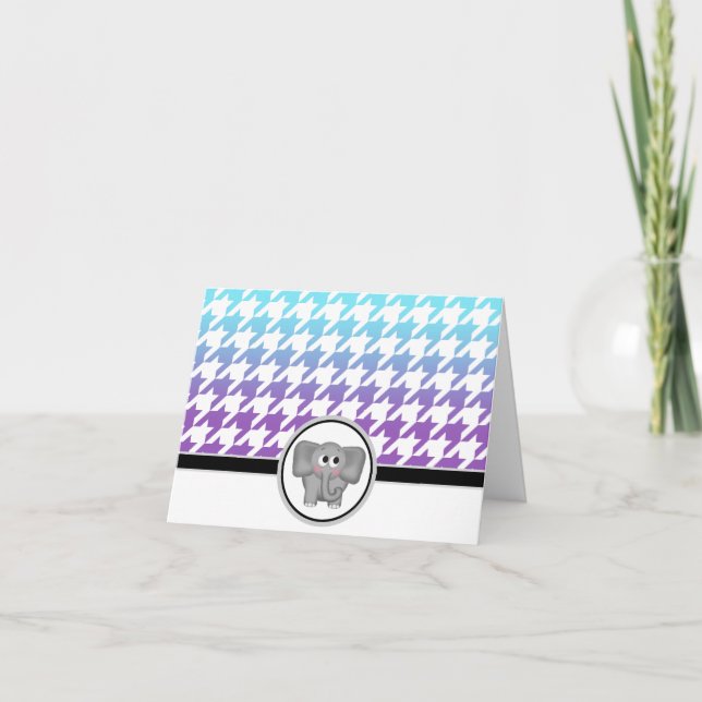 Cartão De Agradecimento Elephant Ombre Aqua Purple Houndstooth Cards (Frente)