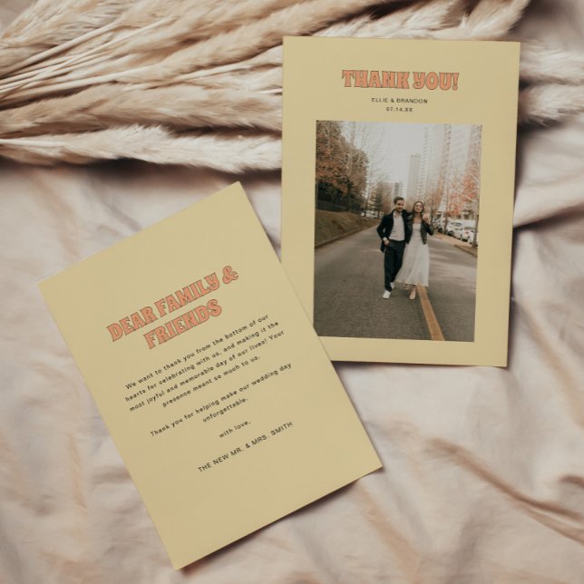 Cartão De Agradecimento ELLIE Retro Modern & Bold Wedding Foto (Criador carregado)