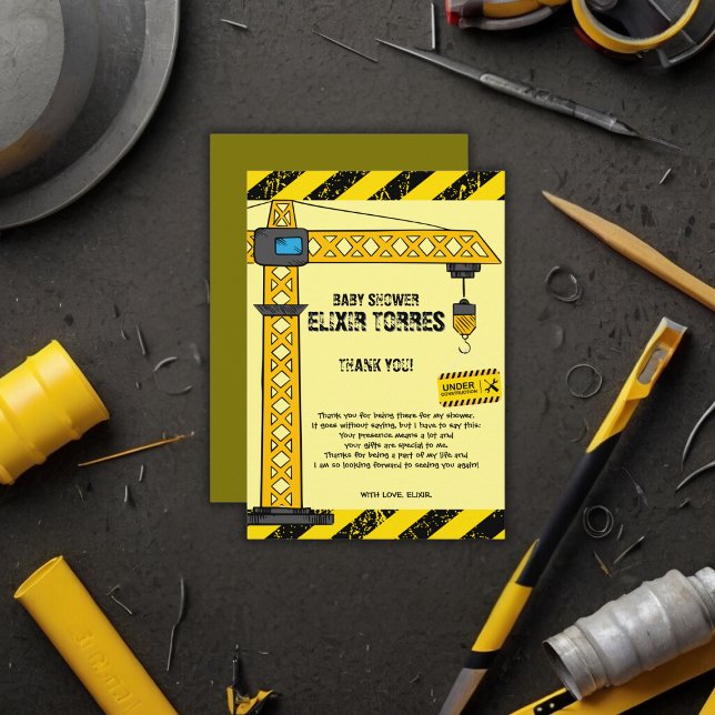 Cartão De Agradecimento Em Construção, Chá de fraldas de gruas torres (Criador carregado)