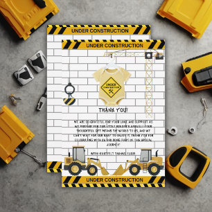 Cartão De Agradecimento Em Construção Chá de fraldas De Roupas De Bebê