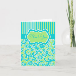 Cartão de Agradecimento em Damask com Listra Azul 