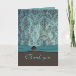 Cartão de Agradecimento em Damask Teal e Marrom Vi