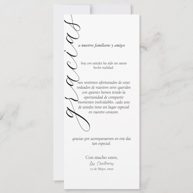 cartão de agradecimento em espanhol (Frente)