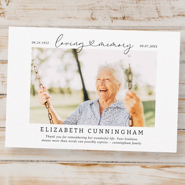 Cartão De Agradecimento Em Memorial De Amor Foto Moderna Simples (Criador carregado)
