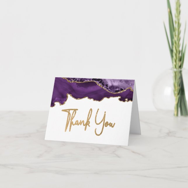 Cartão de Agradecimento em Script Dourado com Ágat (Frente)