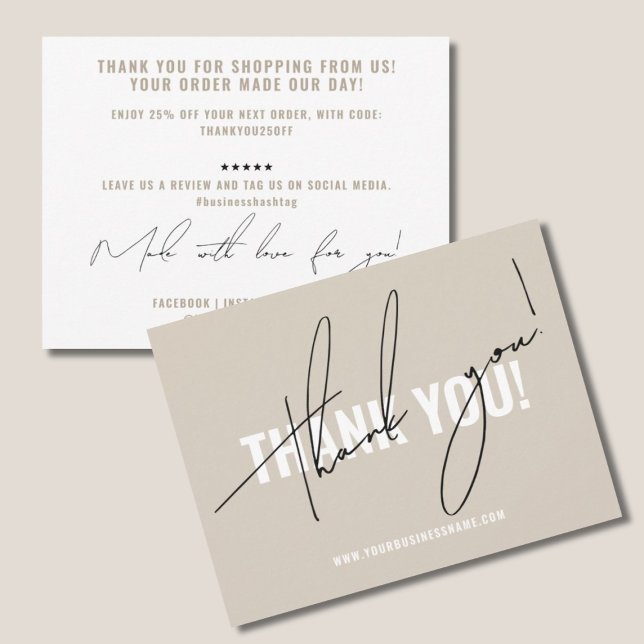 Cartão De Agradecimento Embalagem bege moderno (Criador carregado)