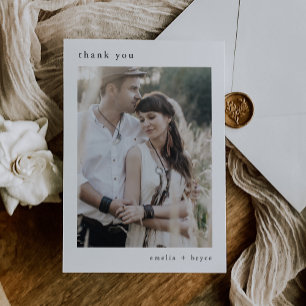 Cartão De Agradecimento EMELIA Flat Único Rústico Neutro Foto Casamento