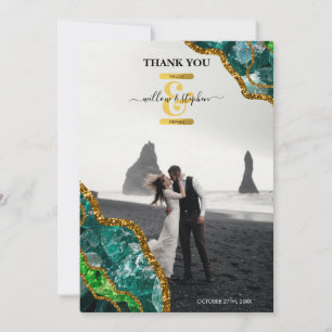 Cartão De Agradecimento Emerald Green & Dourado Agate Geode Glitter Monogr