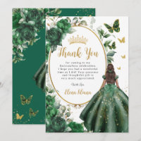 Emerald Green Floral Quinceañera Brown Princess