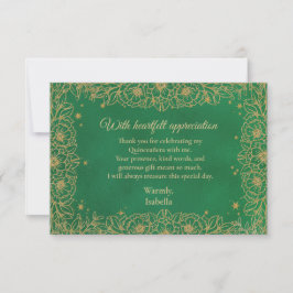 Cartão De Agradecimento Emerald Green Linha Dourada Art Floral Quinceañera