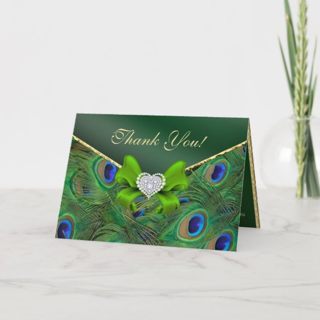 Cartão De Agradecimento Emerald Green Peacock Thank You Card (Frente)