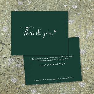 Cartão De Agradecimento Emerald Green Silver Heart Chic Script Business