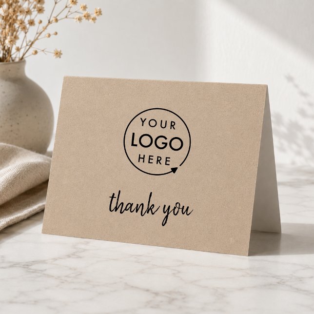 Cartão de Agradecimento Empresarial | Logotipo Per (A rustic kraft horizontal folded logo thank you card perfect for small business appreciation.)