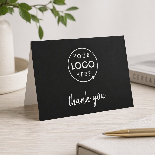 Cartão de Agradecimento Empresarial | Logotipo Pro (A stylish sleek black horizontal folded logo thank you card perfect for small business appreciation)