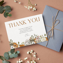 Cartão De Agradecimento Enamoramento Boho Laranja Floral Chá de Noiva