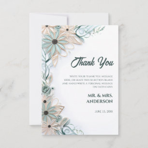 Cartão De Agradecimento Enchimento de Papel de Casamento Floral Azul Paste