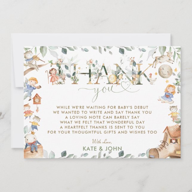 Cartão De Agradecimento Enfermeira Chic Rhyme Greenery Chá de fraldas Boy  (Frente)