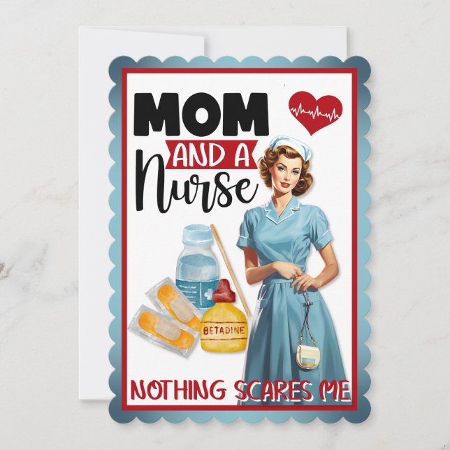 Cartão De Agradecimento Enfermeira Nostálgica e Bonita Aperte Mãe e Enferm (Frente)