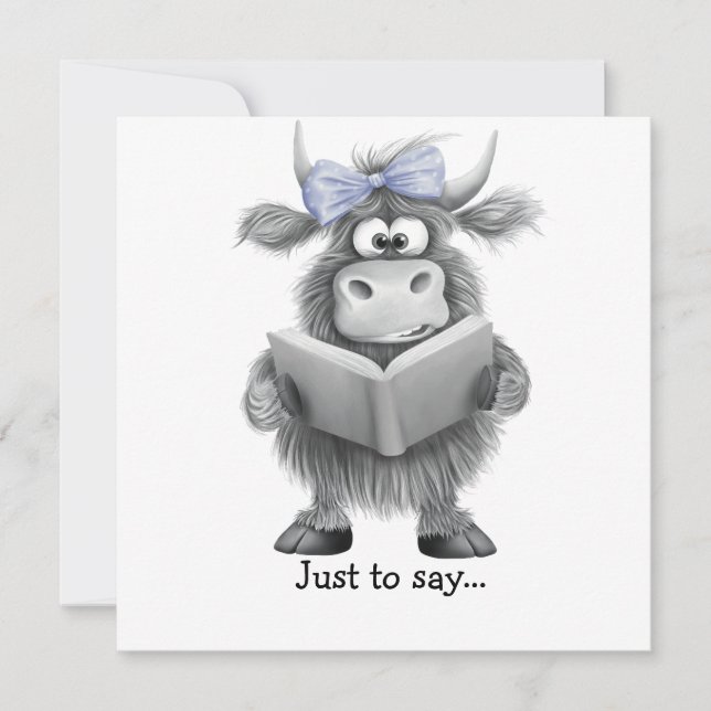 Cartão De Agradecimento Engraçada Mão De Vaca Em Highland Desenhada Apenas (Frente)