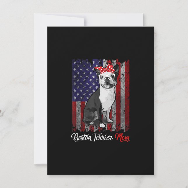 Cartão De Agradecimento Engraçado Boston Terrier Mãe Americana Bandeira T  (Frente)